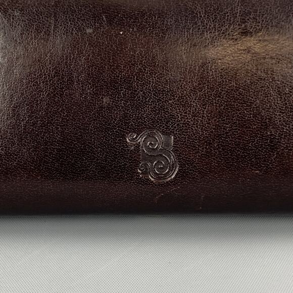 SAGEBROWN Dark Brown Leather Logo Embossed Eyewear Case - Picture 4 of 7